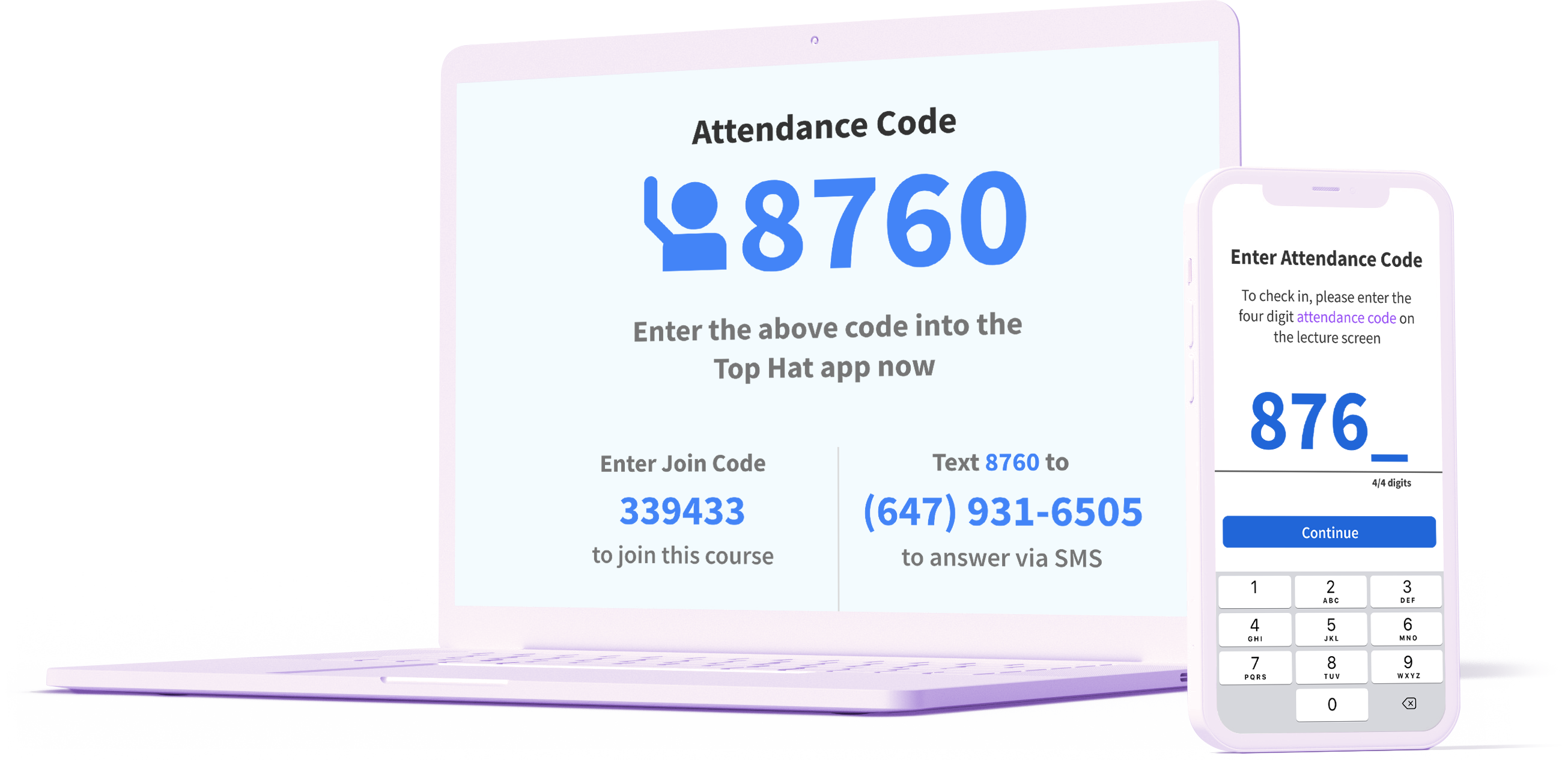 laptop and phone with attendance code