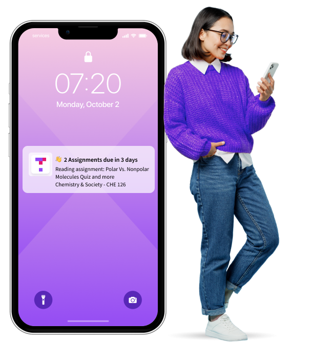 iPhone with Top Hat App notification with a woman leaning over and looking at her phone
